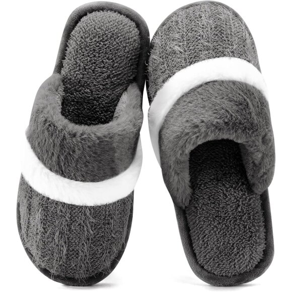Women's Dark-Grey Cozy Comfy Memory Foam Slippers Slip-On Indoor House Shoes - Picture 1 of 6